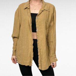 Willow | Peanut Brown Natural Linen Long Sleeve Button Down Boyfriend’s Shirt